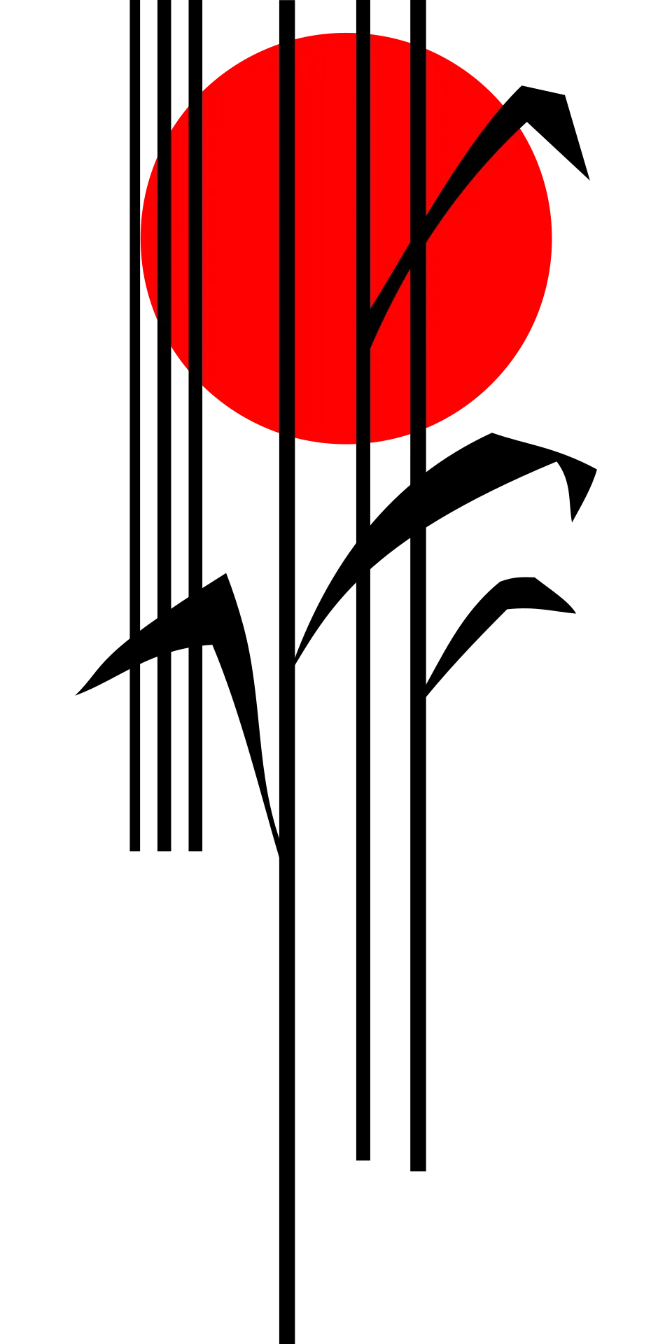 竹と赤い太陽を描いた和風のイラスト