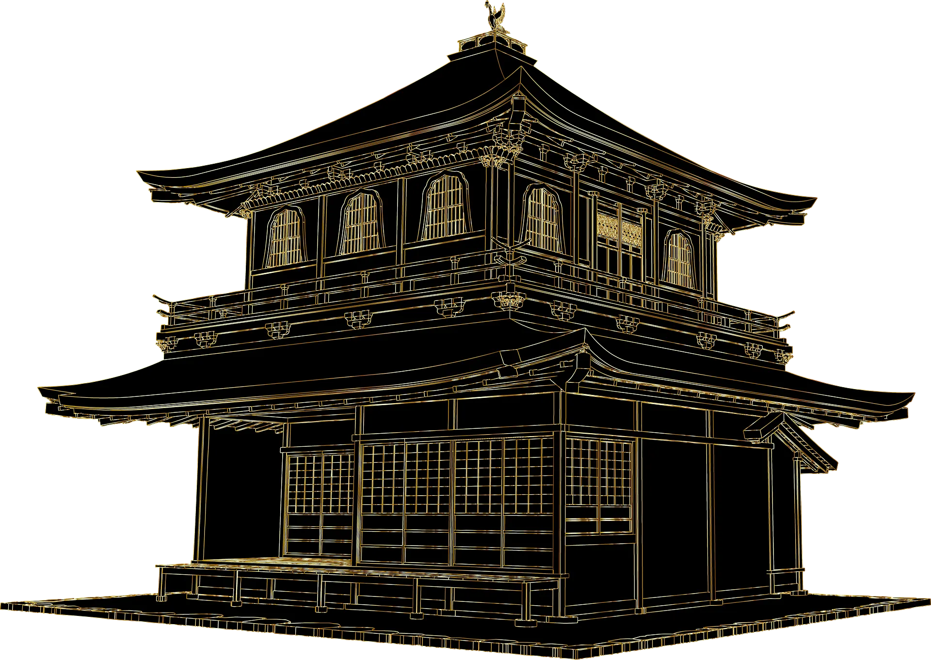 京都・金閣寺の線画。毎年7月にIVSが開かれる京都のイメージ
