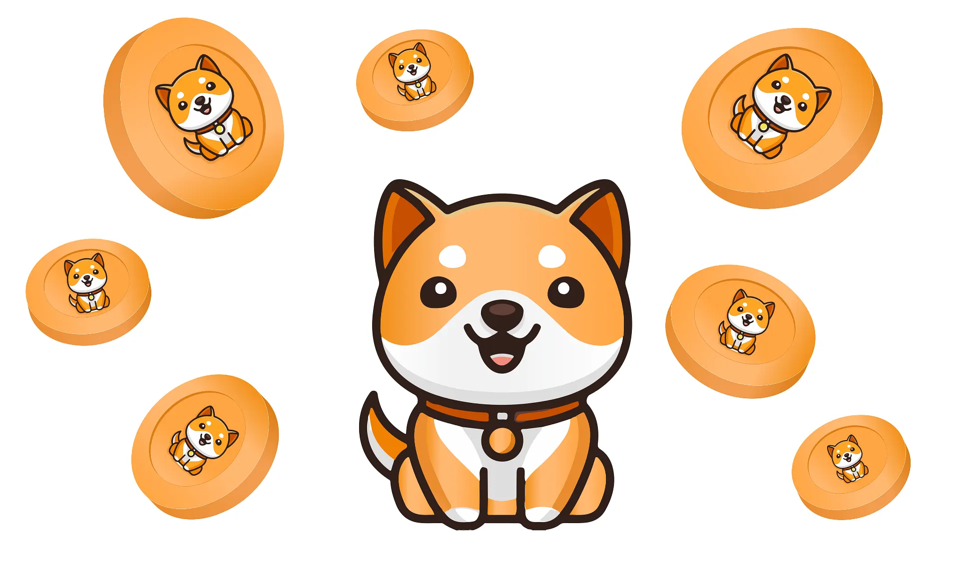 柴犬のキャラクターとコインのイラスト